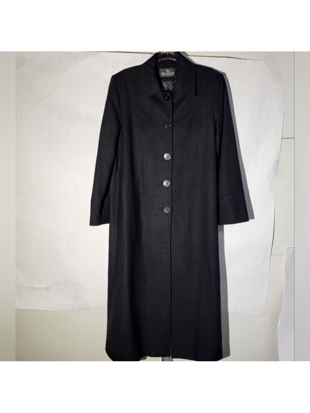 Women's Braefair Vintage Black Wool Mix Overcoat, Size 12